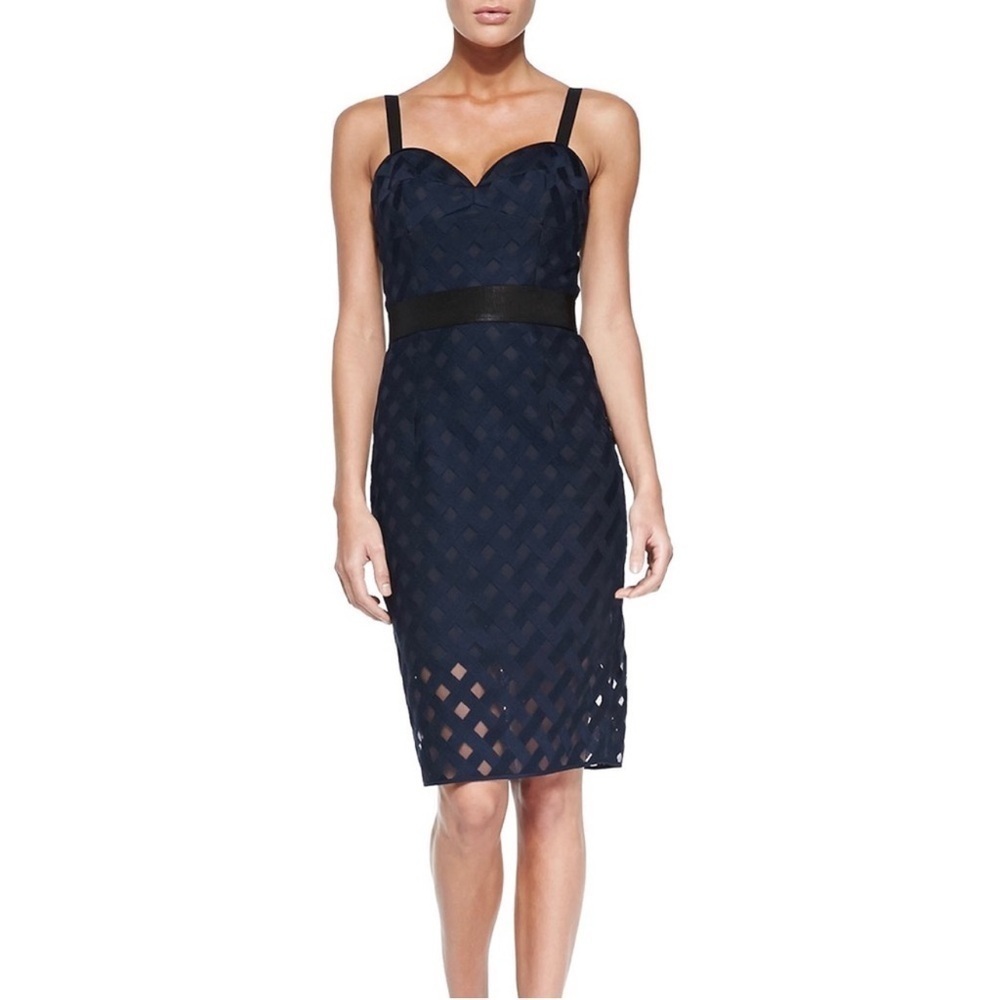 MILLY Navy Blue Lattice Knee Length Dress Sz 6